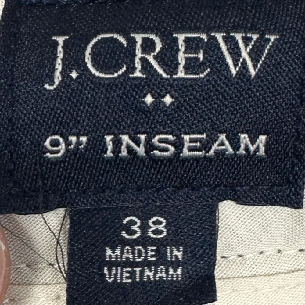 J Crew Linen Blend Shorts Mens 38X9 Navy Blue Chambray Khakis Chino Flat Front